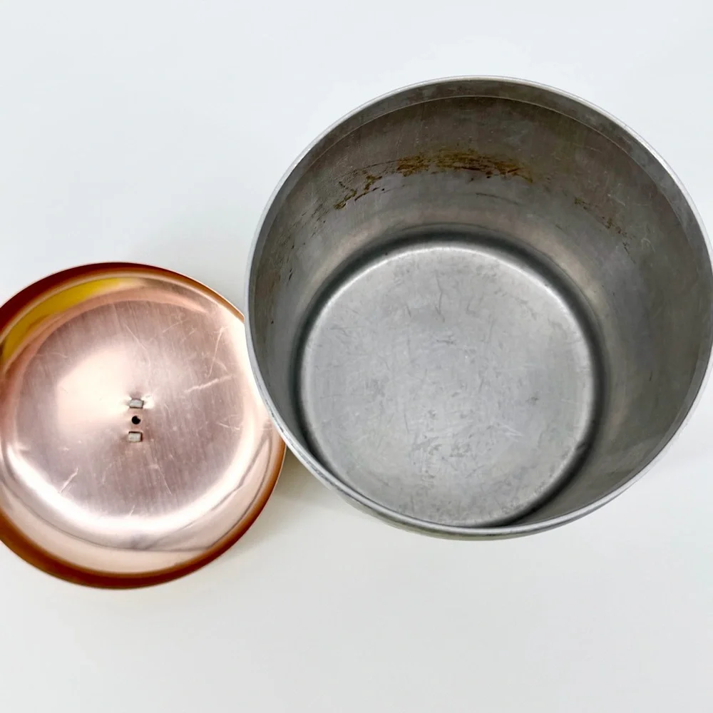 Vintage 50’s MCM Heller Hostess Ware Aluminum Canister Set 4pc Copper Lids Italy